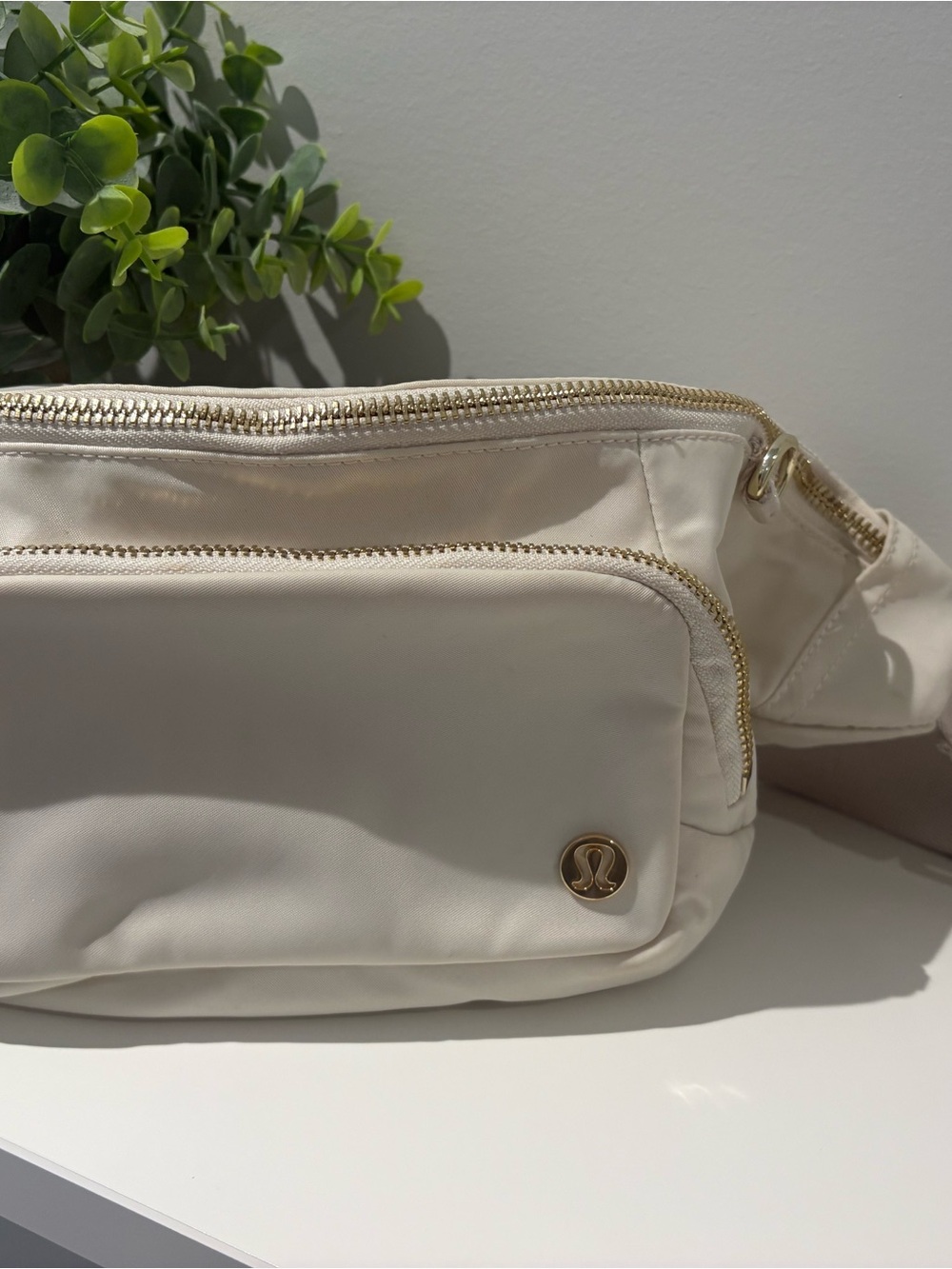 lululemon athletica Cream Crossbody Belt Bag with Gold Hardware